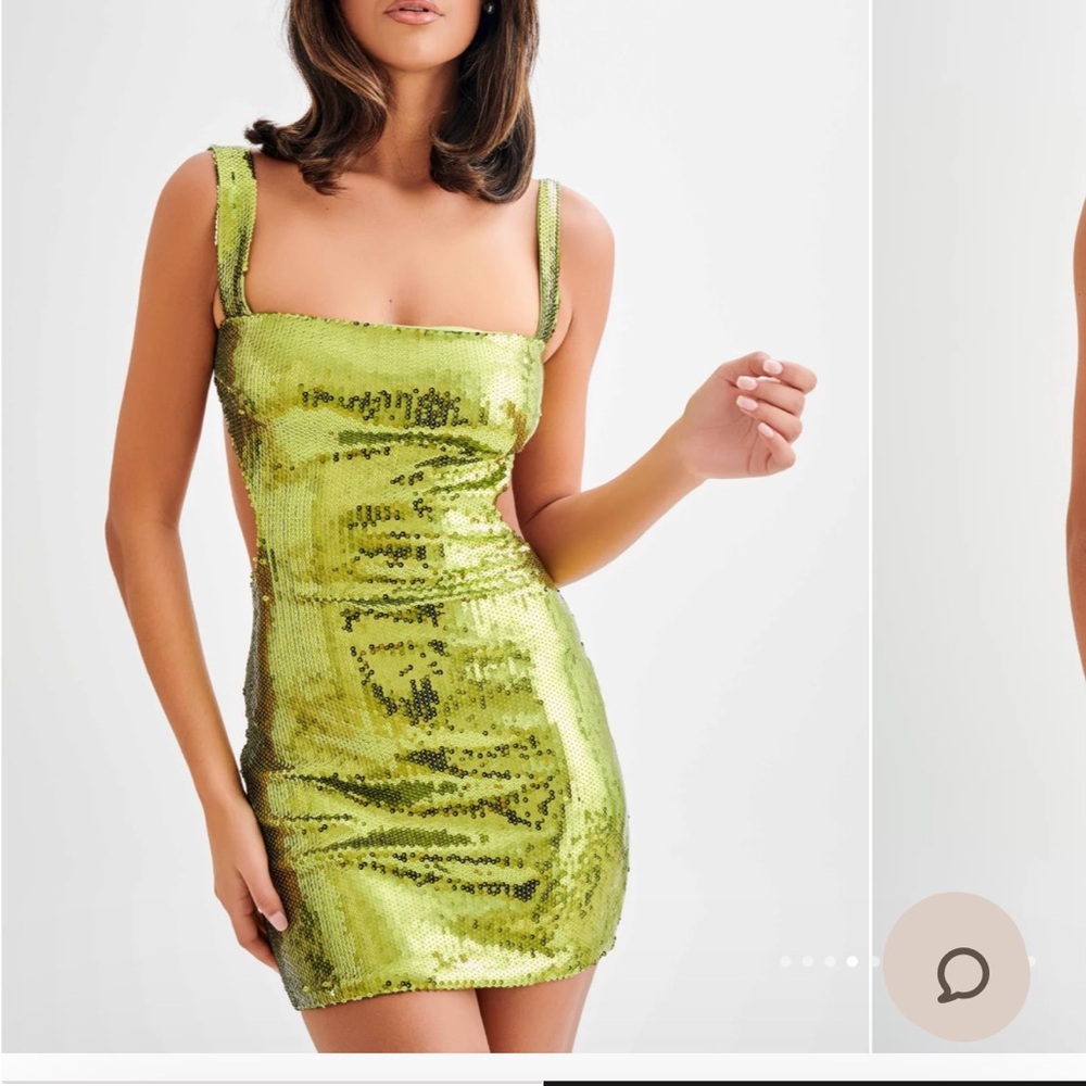 Women's Adoria Sequin Cut Out Mini Dress Green MESHKI size small/ 4.